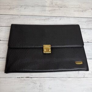 Black Leather Laptop Bag, gold hardware, lock code